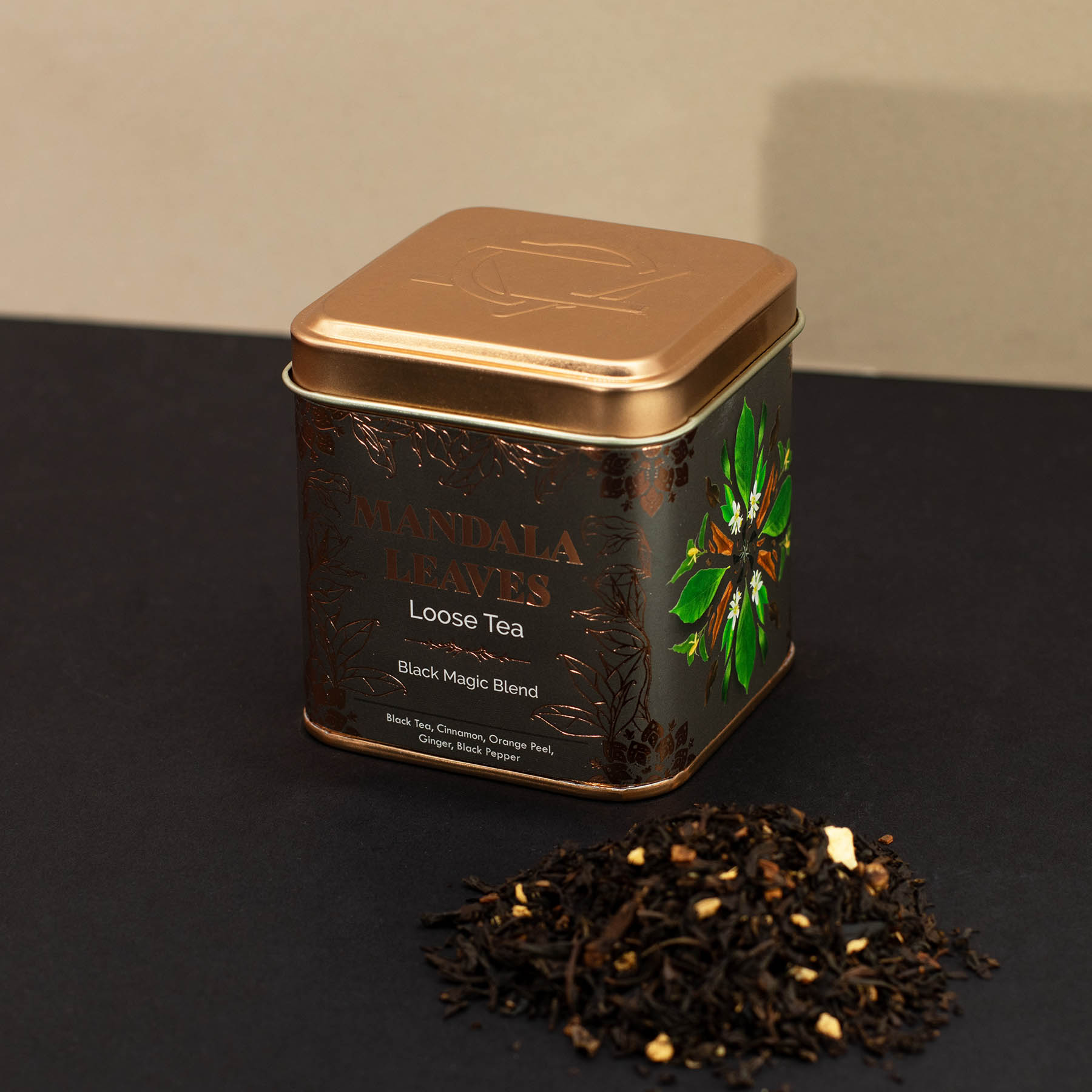 Mandala Leaves Black Magic Blend – Loose Leaf Spiced Black Tea with Cinnamon & Ginger (50g Tin)2