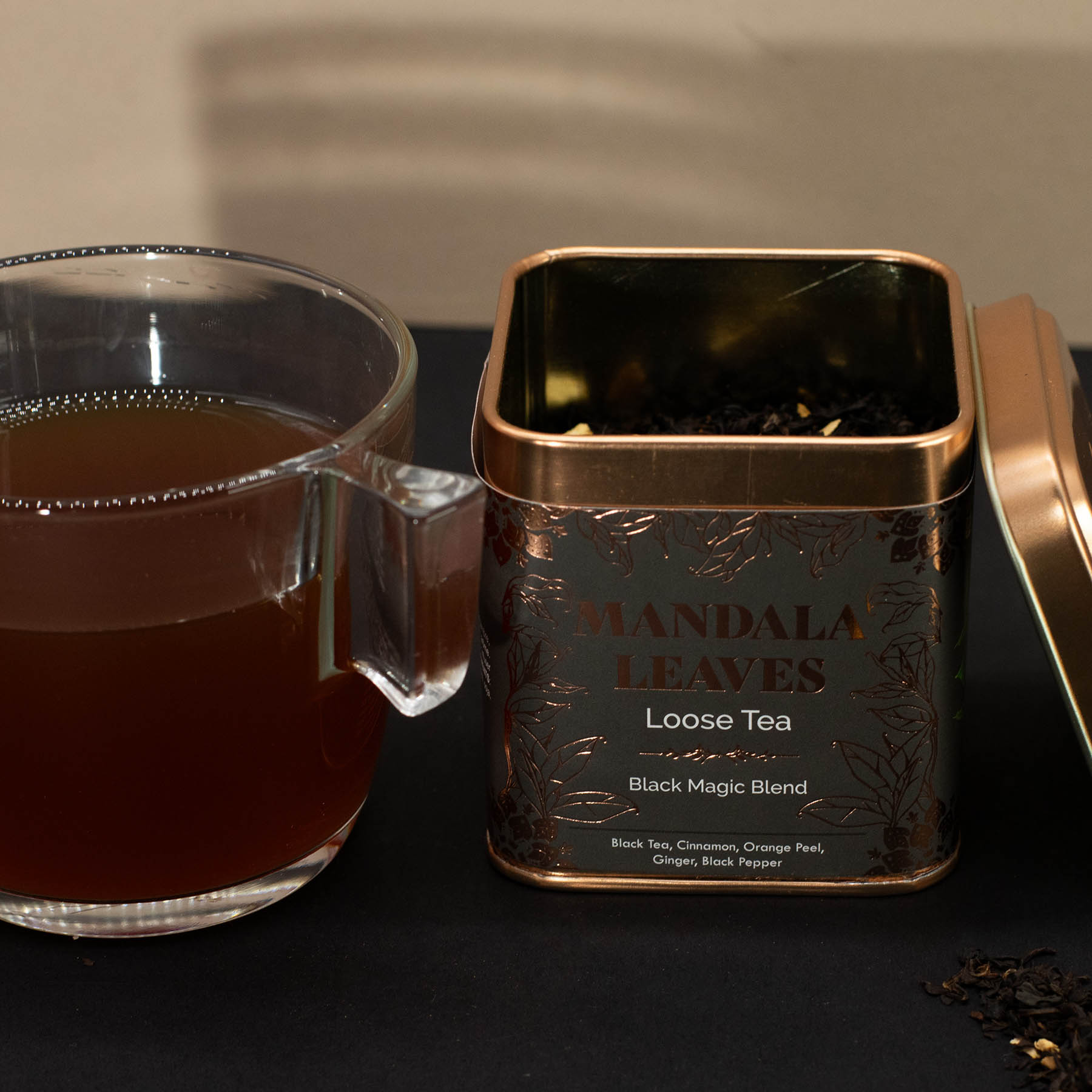 Mandala Leaves Black Magic Blend – Loose Leaf Spiced Black Tea with Cinnamon & Ginger (50g Tin)3