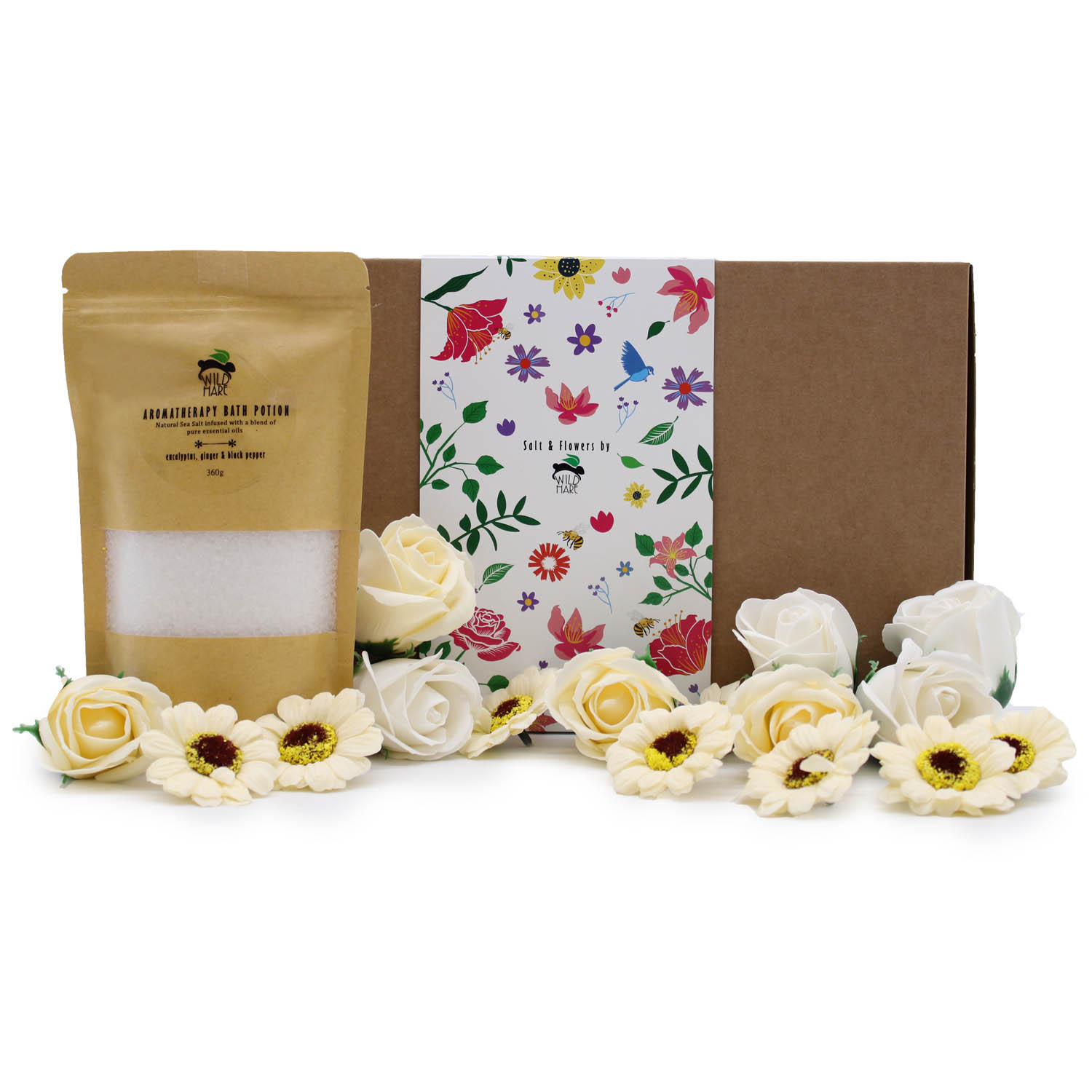 Wild Hare Aromatherapy Salt & Flowers Gift Set – Cold & Flu (Eucalyptus, Ginger & Black Pepper)