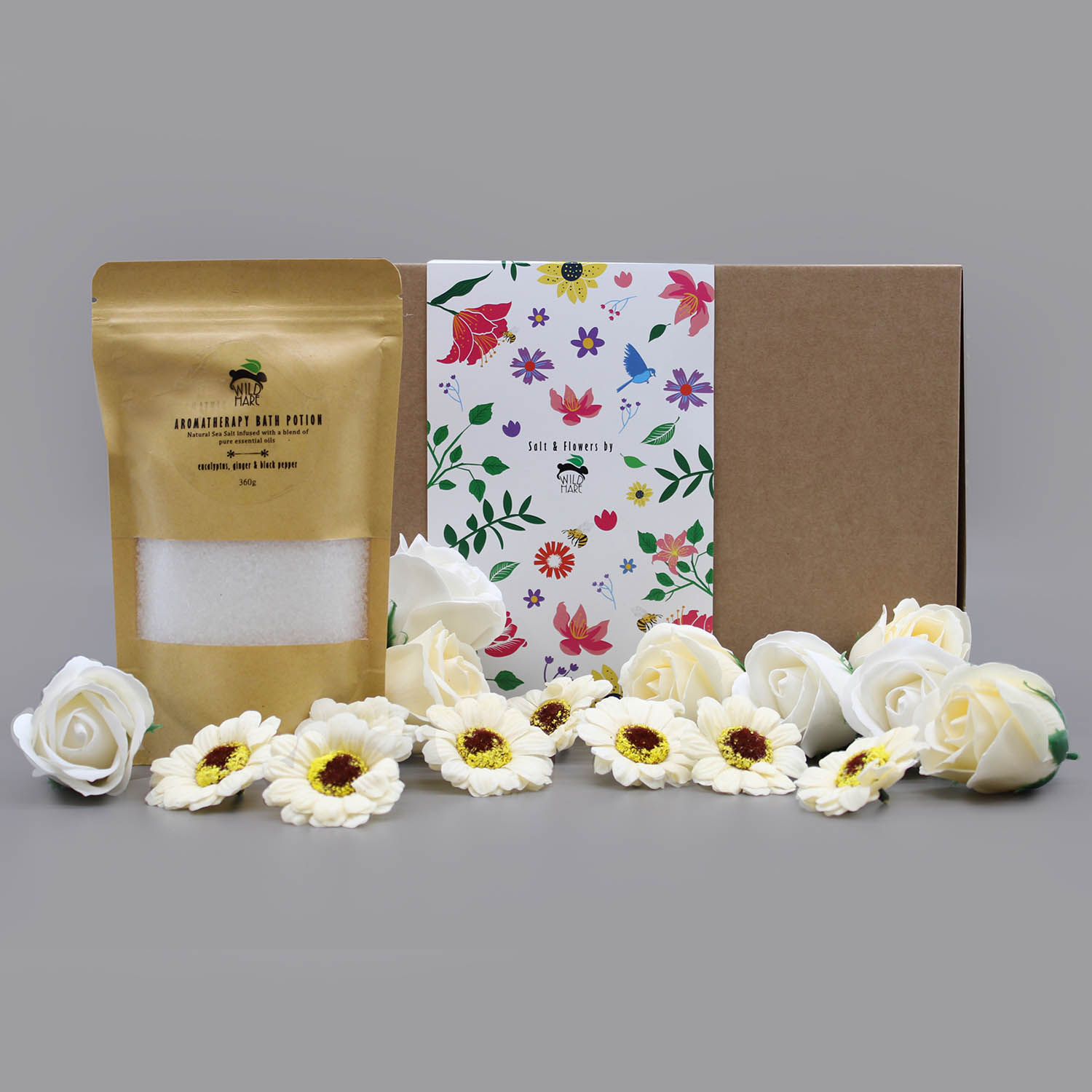 Wild Hare Aromatherapy Salt & Flowers Gift Set – Cold & Flu (Eucalyptus, Ginger & Black Pepper)5