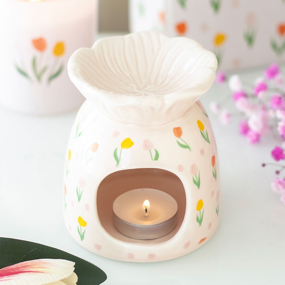Tulip Print Ceramic Oil Burner & Wax Melt Warmer