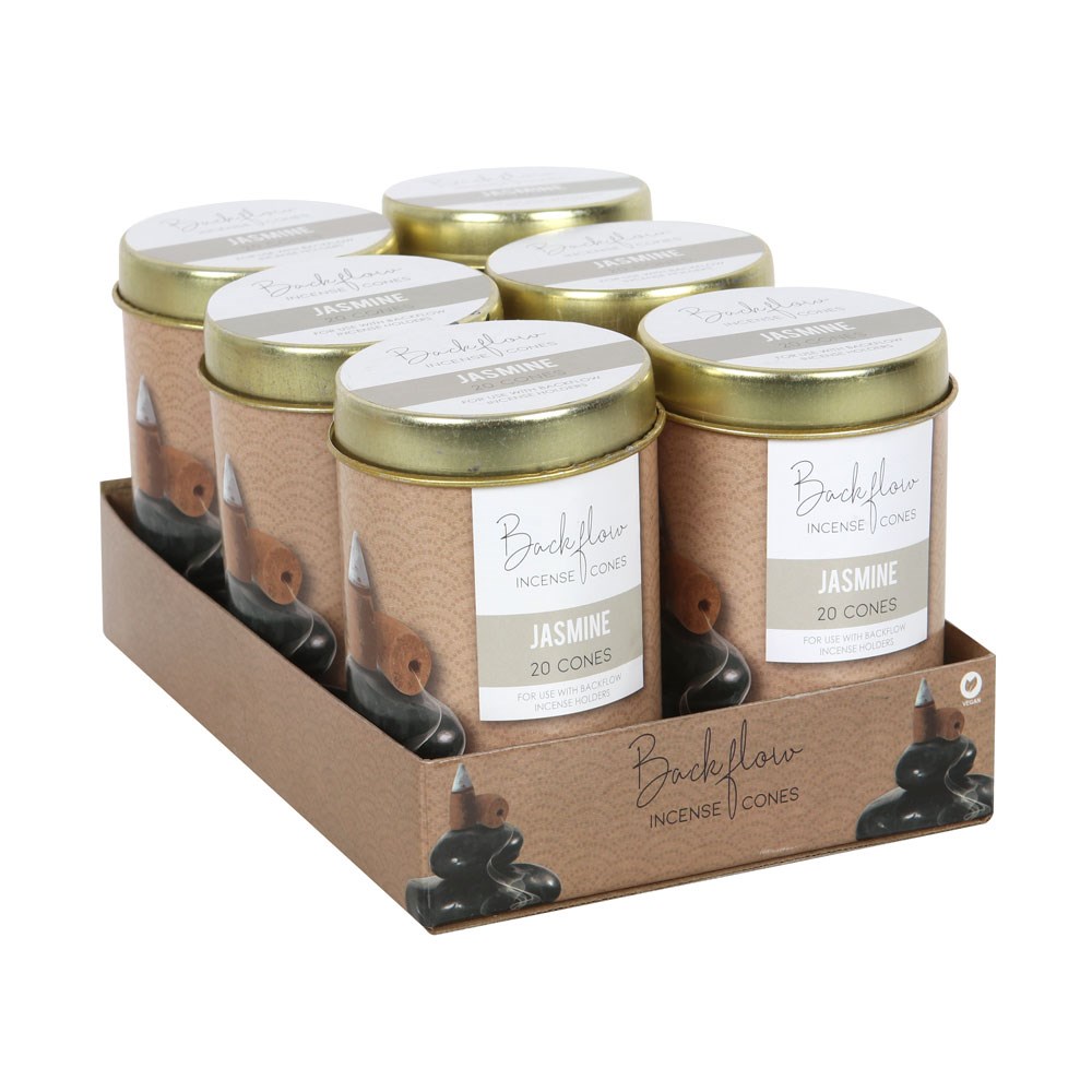 Elements Jasmine Jumbo Backflow Incense Cones - 6 Tins (120 Cones)