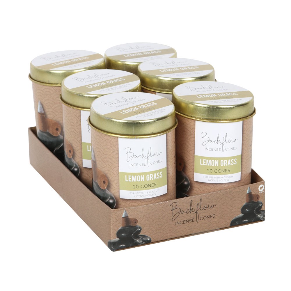 Elements Lemon Grass Jumbo Backflow Incense Cones - 6 Tins (120 Cones)