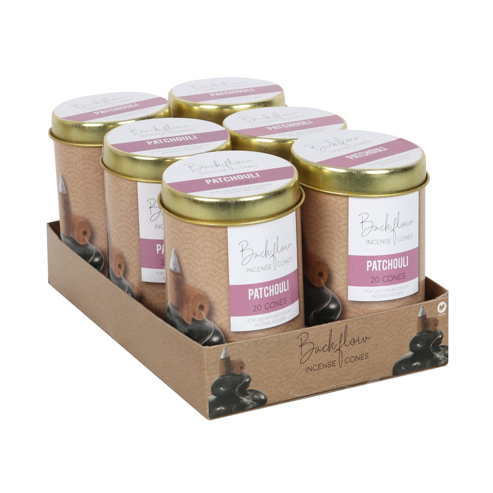 Elements Patchouli Jumbo Backflow Incense Cones - 6 Tins (120 Cones)