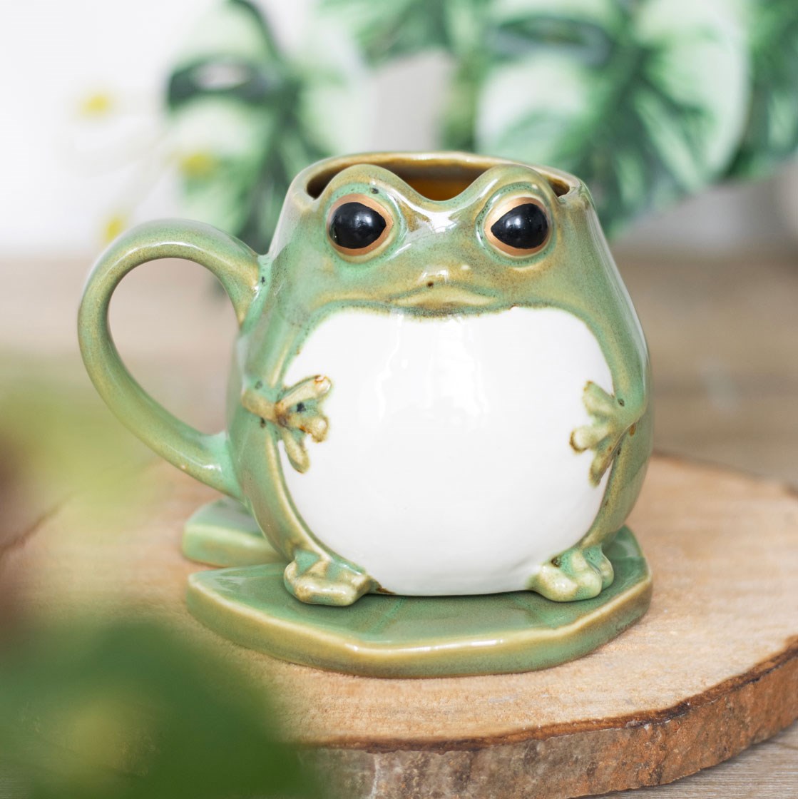 Frog Shaped Ceramic Mug & Lily Pad Saucer Gift Set6