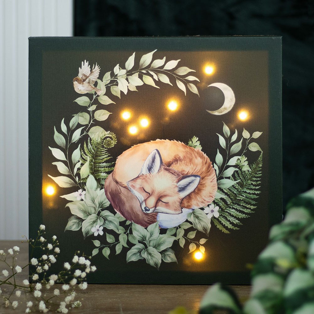 Sleeping Fox Light Up LED Canvas Wall Plaque - 30cm