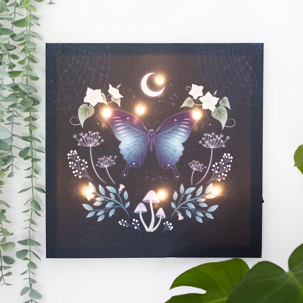 Midnight Moth Light Up LED Canvas Wall Plaque - 30cm