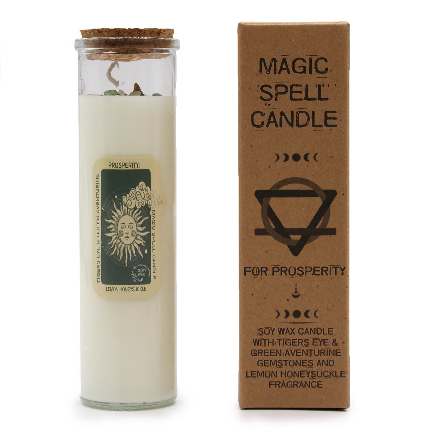 Prosperity Magic Spell Soy Candle - Tiger's Eye, Green Aventurine & Lemon Honeysuckle2