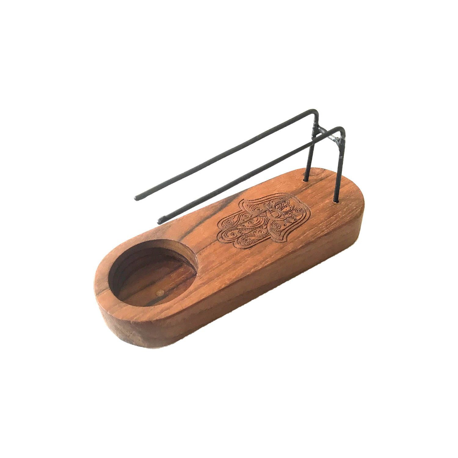 Small Teak Wood Palo Santo Heater - Hamsa Design