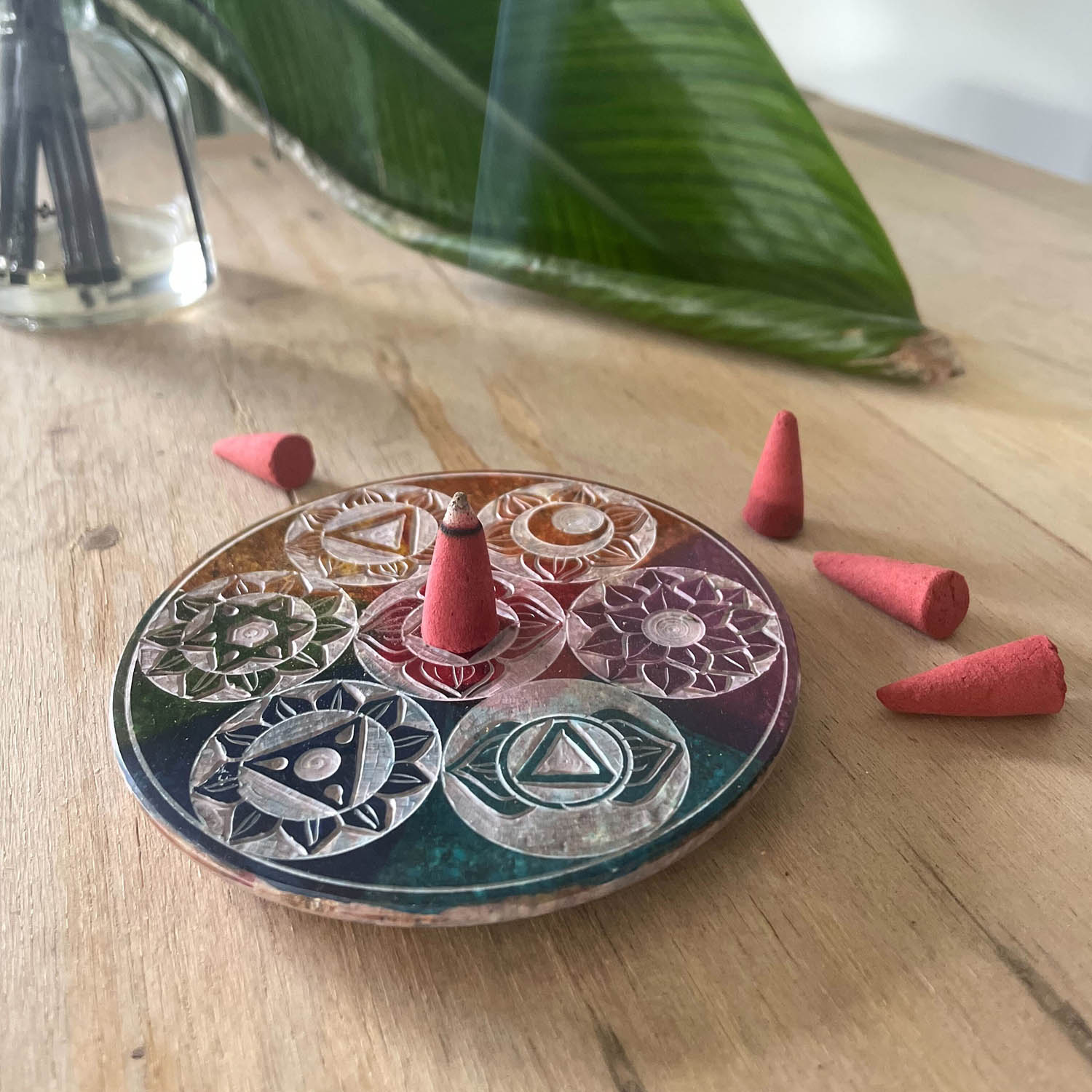 Seven Chakra Soapstone Incense Cone Holder - 10cm3