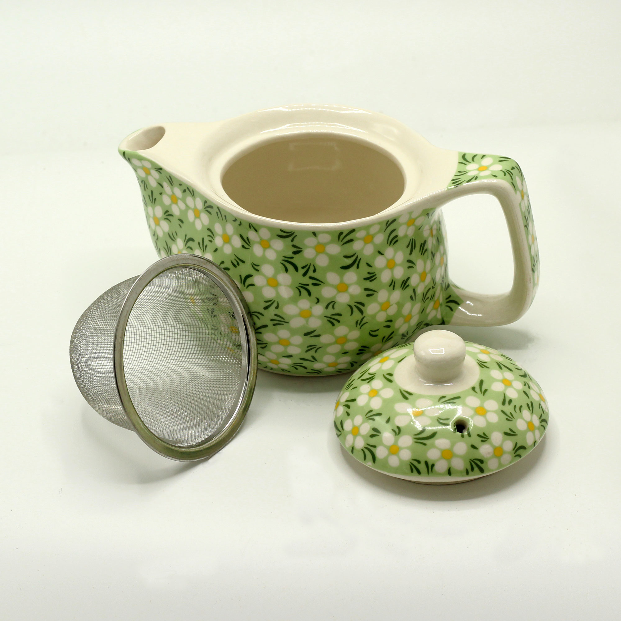 Green Daisy Ceramic Herbal Teapot with Infuser (350ml)1