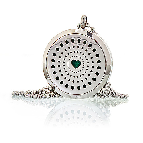 Aromatherapy Diffuser Necklace - Diamonds Heart (30mm Stainless Steel)