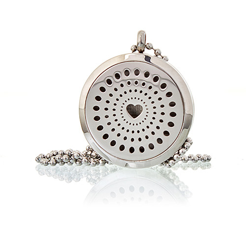 Aromatherapy Diffuser Necklace - Diamonds Heart (30mm Stainless Steel)2