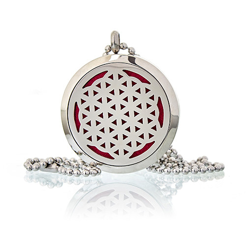Aromatherapy Diffuser Necklace - Flower of Life (30mm Stainless Steel)