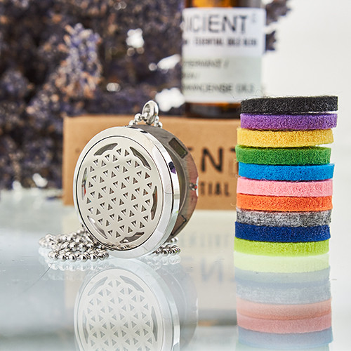 Aromatherapy Diffuser Necklace - Flower of Life (30mm Stainless Steel)1