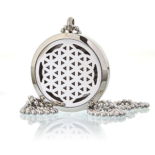 Aromatherapy Diffuser Necklace - Flower of Life (30mm Stainless Steel)2