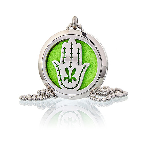 Aromatherapy Diffuser Necklace - Hand of Fatima (30mm Stainless Steel)