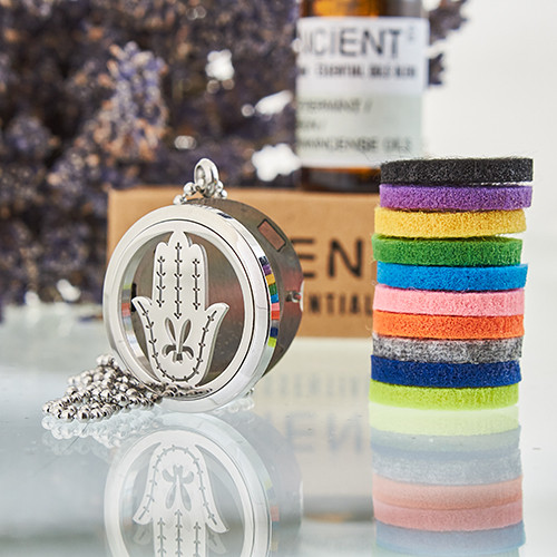 Aromatherapy Diffuser Necklace - Hand of Fatima (30mm Stainless Steel)1