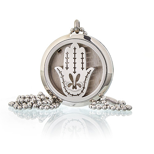 Aromatherapy Diffuser Necklace - Hand of Fatima (30mm Stainless Steel)2
