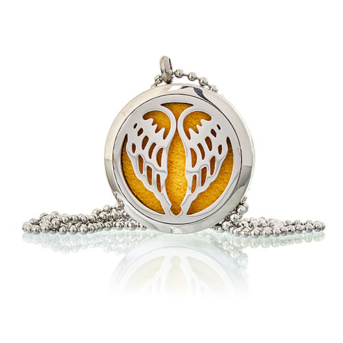 Aromatherapy Diffuser Necklace - Angel Wings (30mm Stainless Steel)