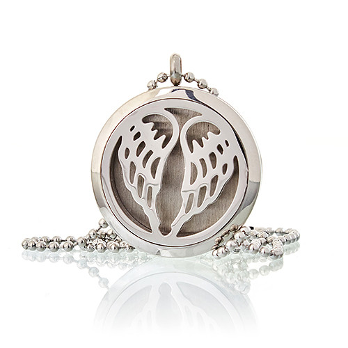 Aromatherapy Diffuser Necklace - Angel Wings (30mm Stainless Steel)2