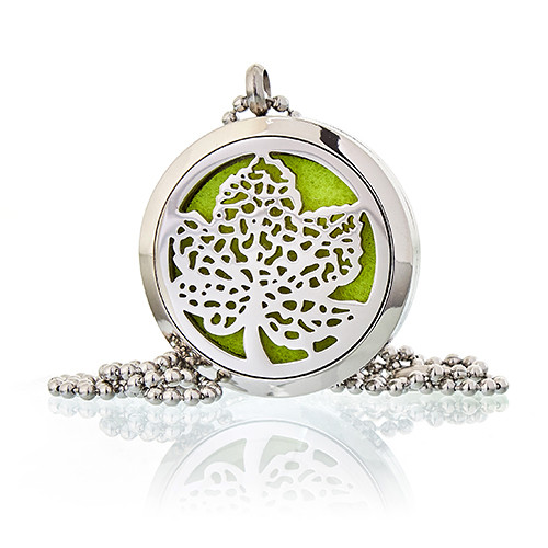 Aromatherapy Diffuser Necklace - Maple Leaf (30mm Stainless Steel)