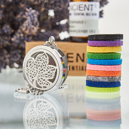 Aromatherapy Diffuser Necklace - Maple Leaf (30mm Stainless Steel)1