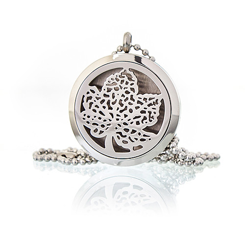 Aromatherapy Diffuser Necklace - Maple Leaf (30mm Stainless Steel)2