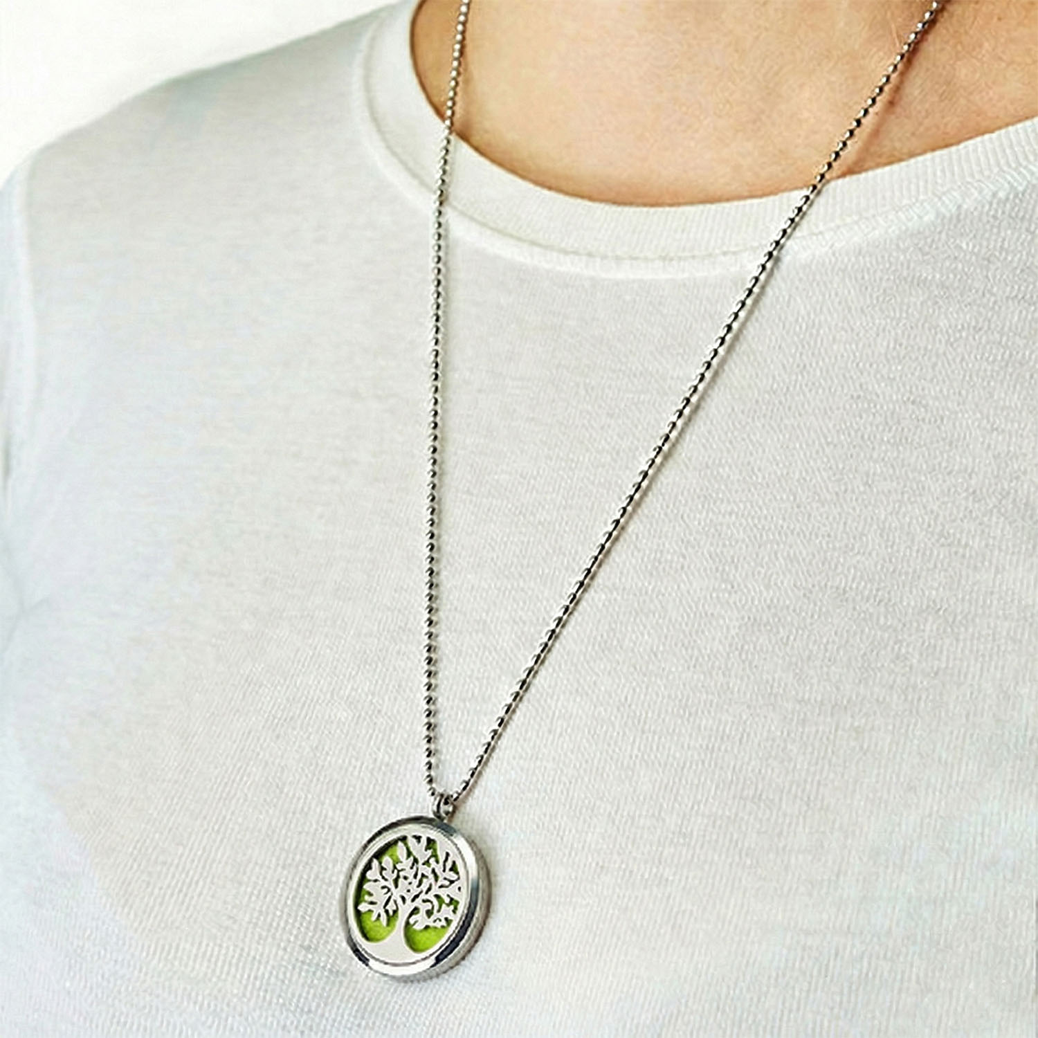 Aromatherapy Diffuser Necklace - Tree of Life (30mm Stainless Steel)4