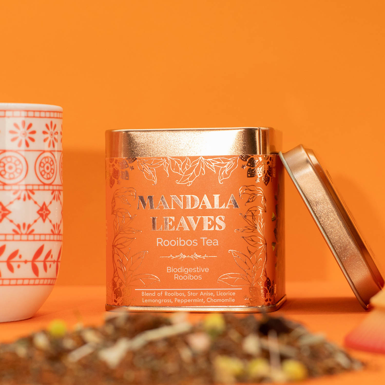 Mandala Leaves Red Bush Rooibos Infusion Tea - Biodigestive Star Anise & Mint (50g Tin)5