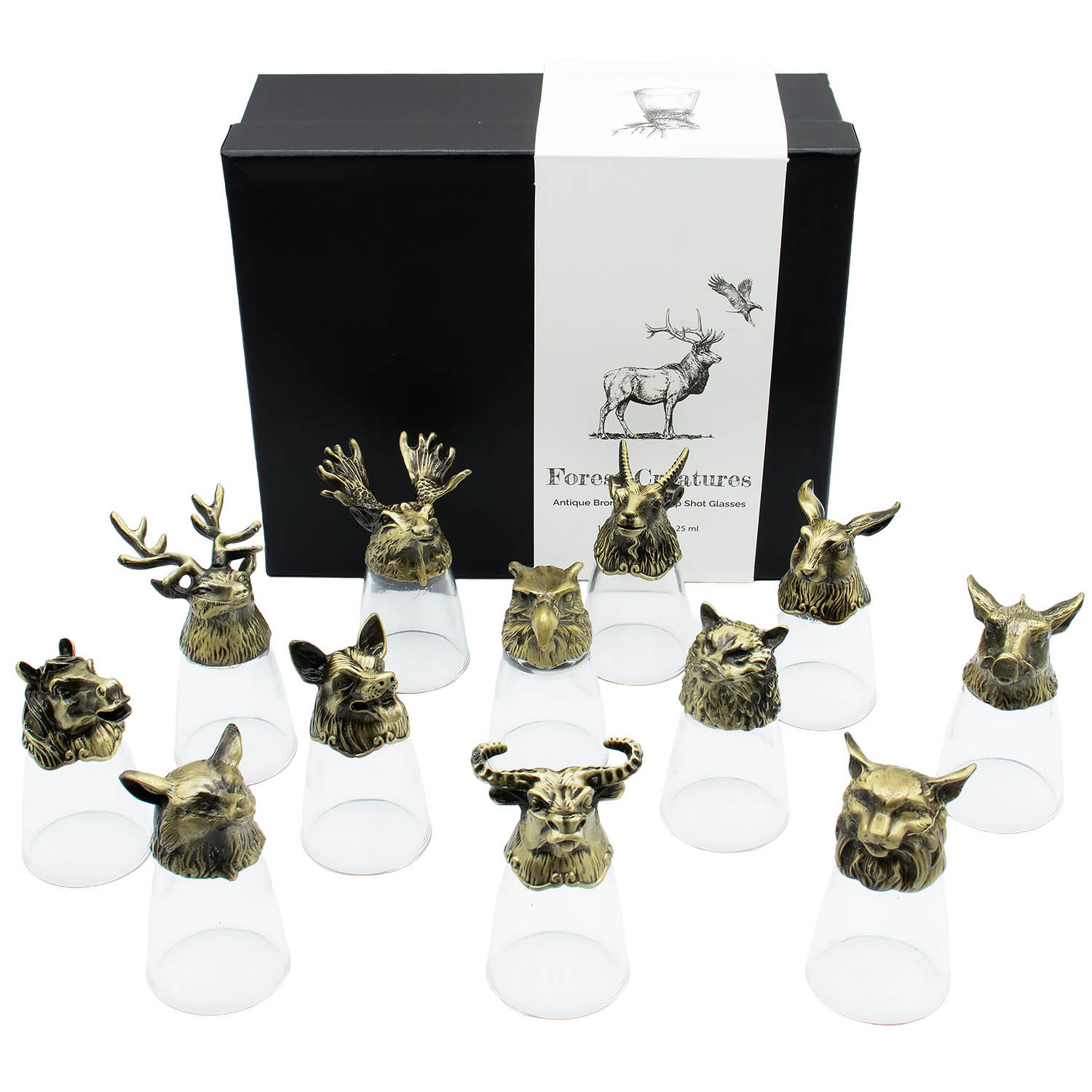 Forest & Mystical Creatures Antique Bronze Shot Glass Set (12 Pack) - 25ml