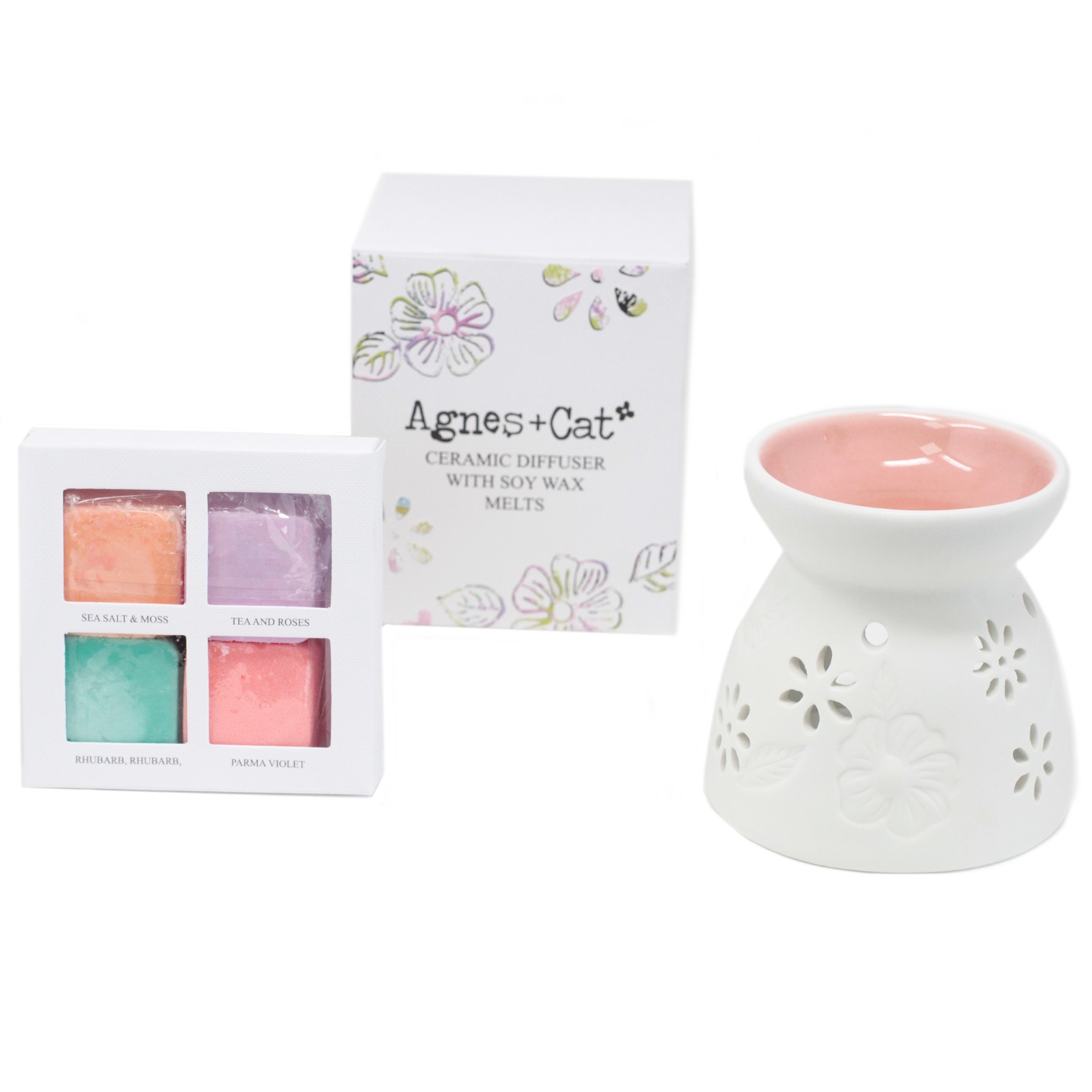 Agnes + Cat Ceramic Wax Melt Burner with 4 Soy Wax Melts1