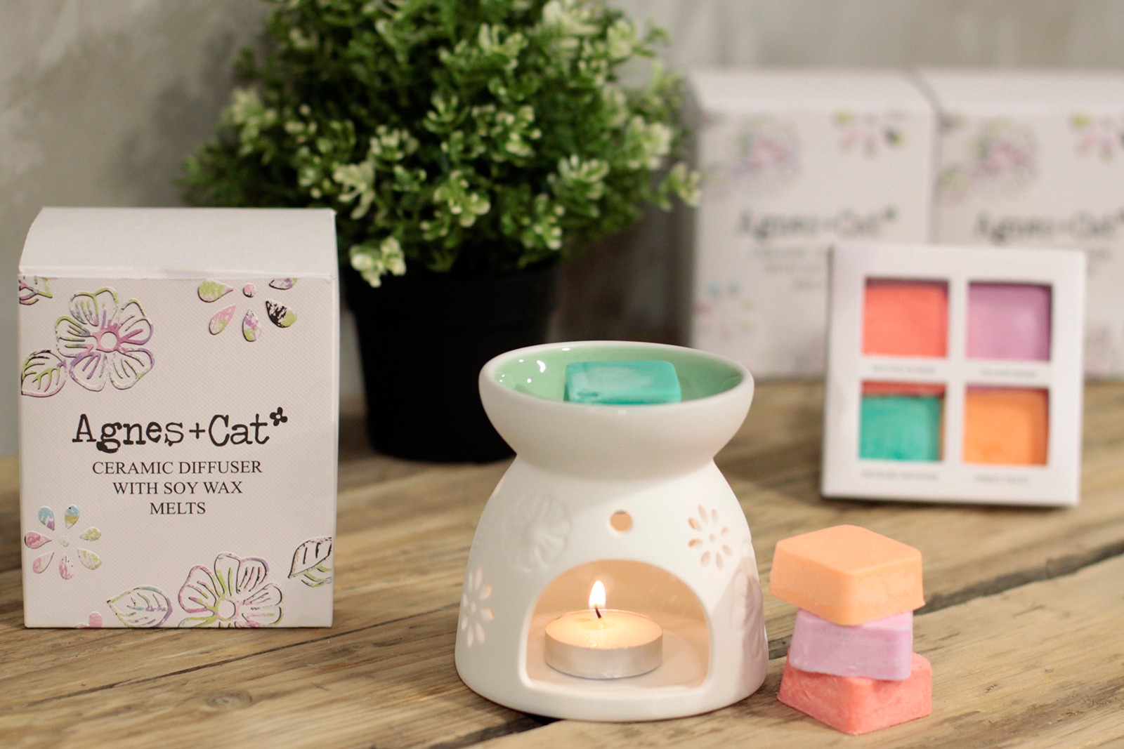 Agnes + Cat Ceramic Wax Melt Burner with 4 Soy Wax Melts8