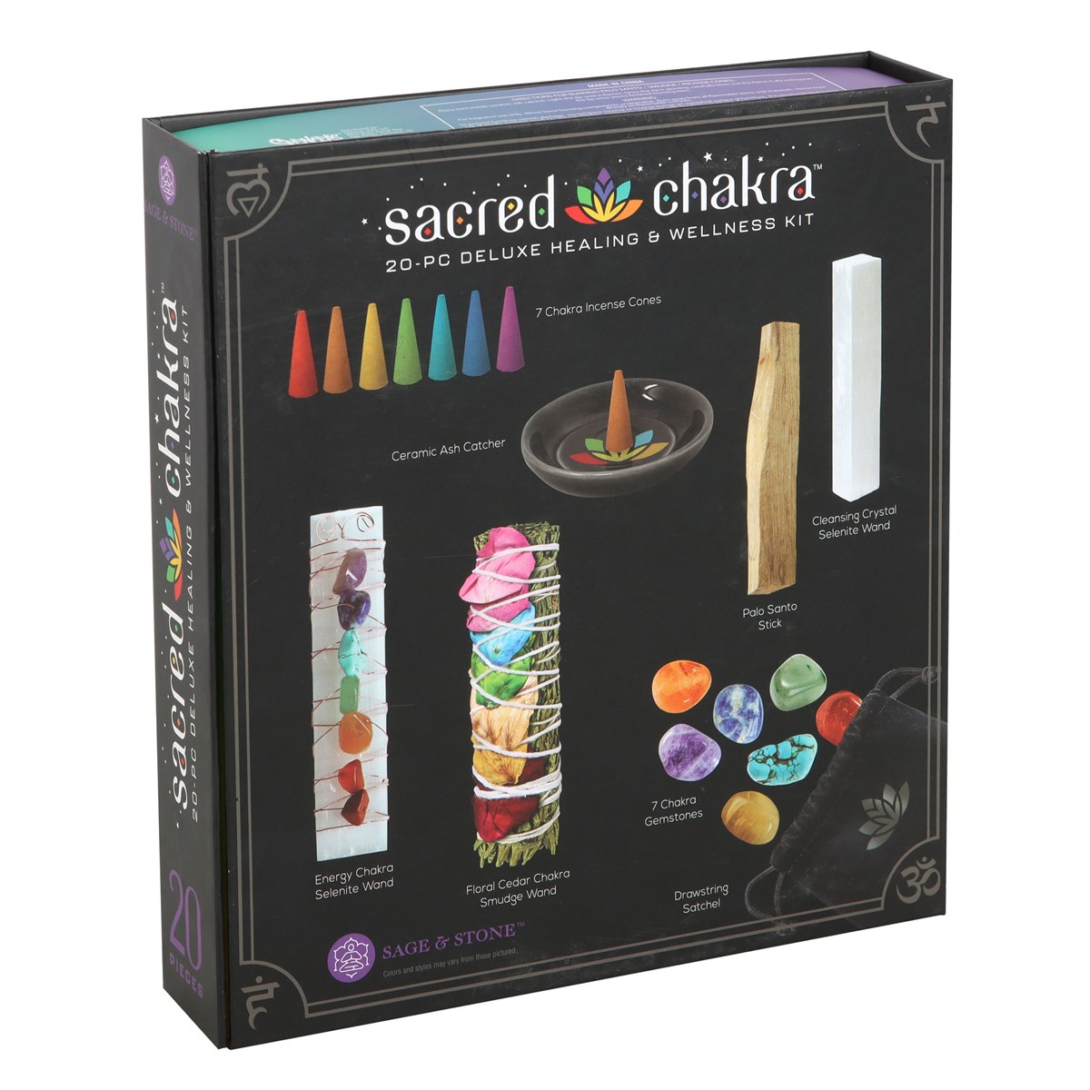 Sacred Chakra Deluxe Healing & Wellness Kit - 20pc Crystal & Smudge Set1