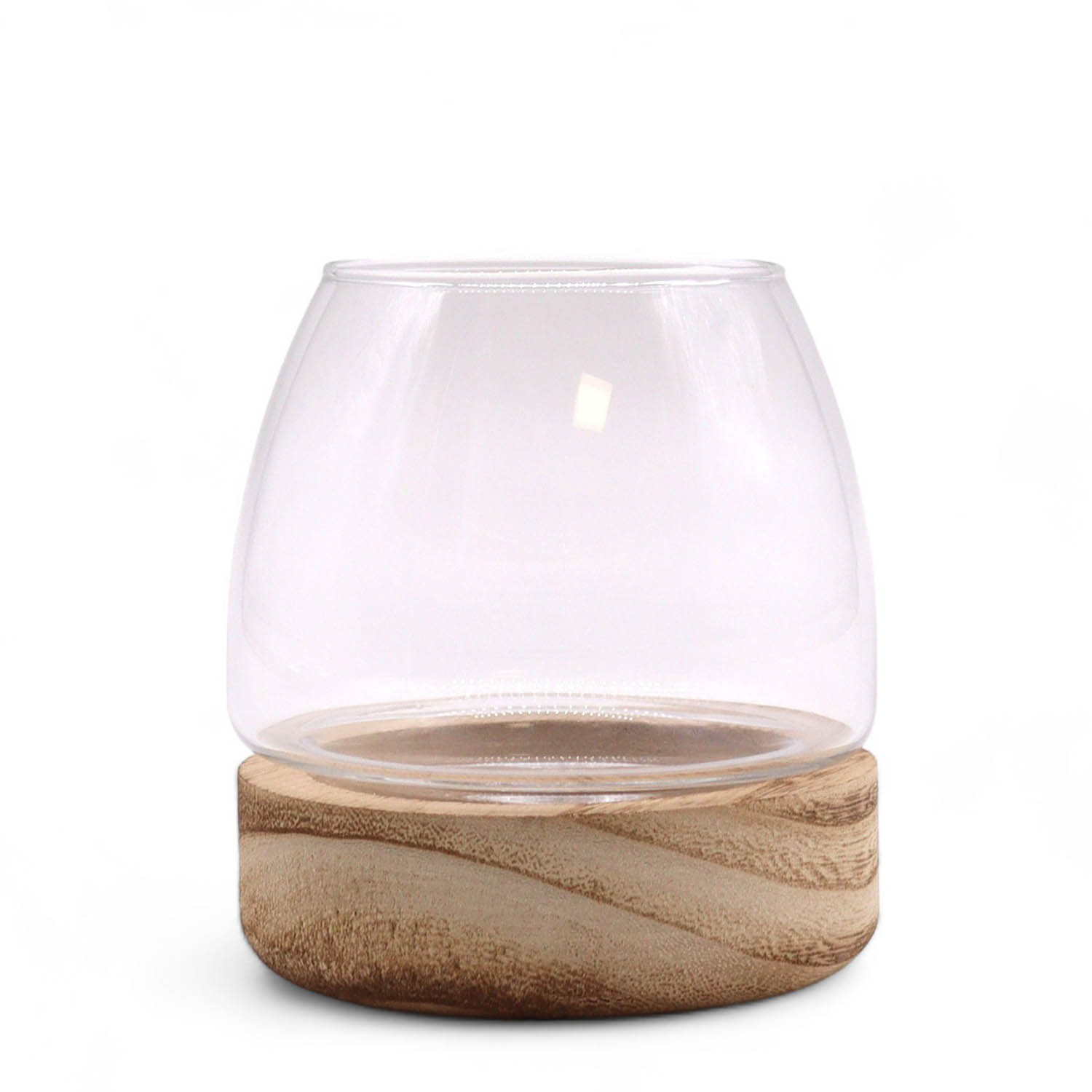 Mini Glass Terrarium & Vase on Natural Tung Wood Base - 10cm1
