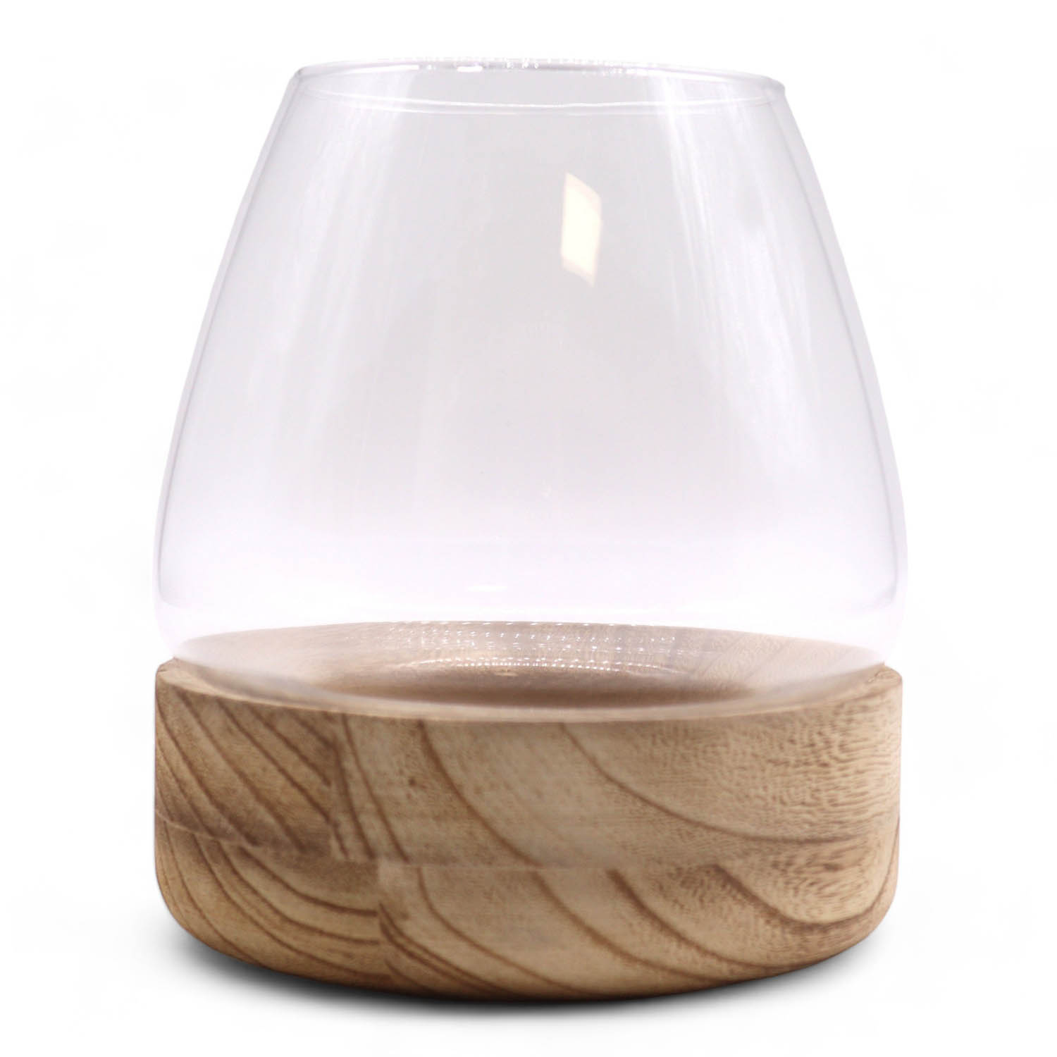 Large Glass Terrarium on Natural Tung Wood Base - 17x19cm1