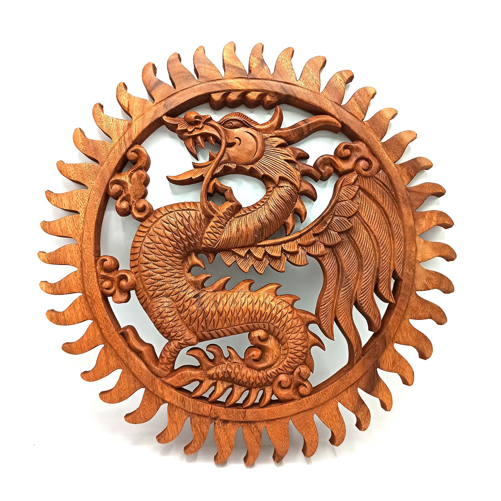 Hand-Carved Dragon Wall Panel - 40cm