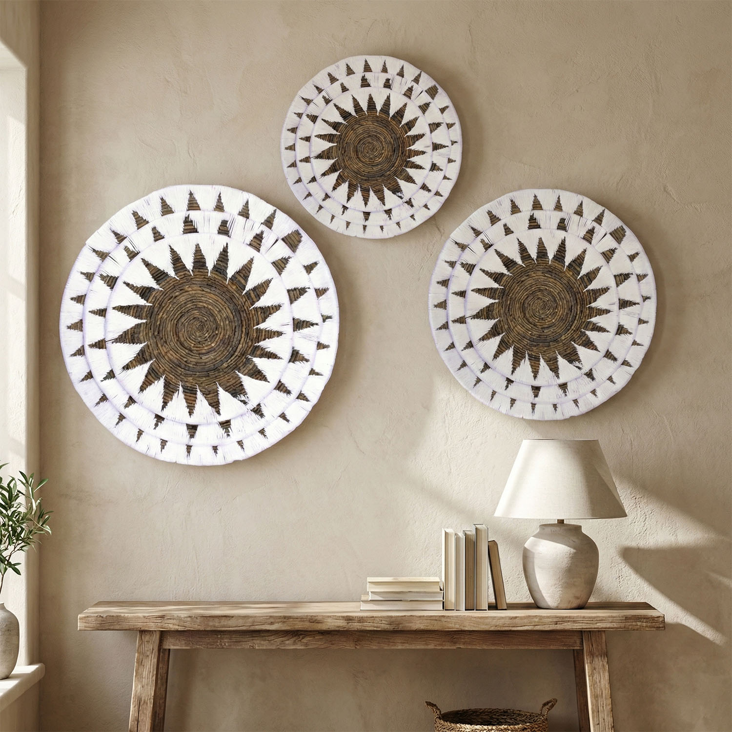 Woven Boho Wall Art Set - Cream & Natural Seagrass (Set of 3)1