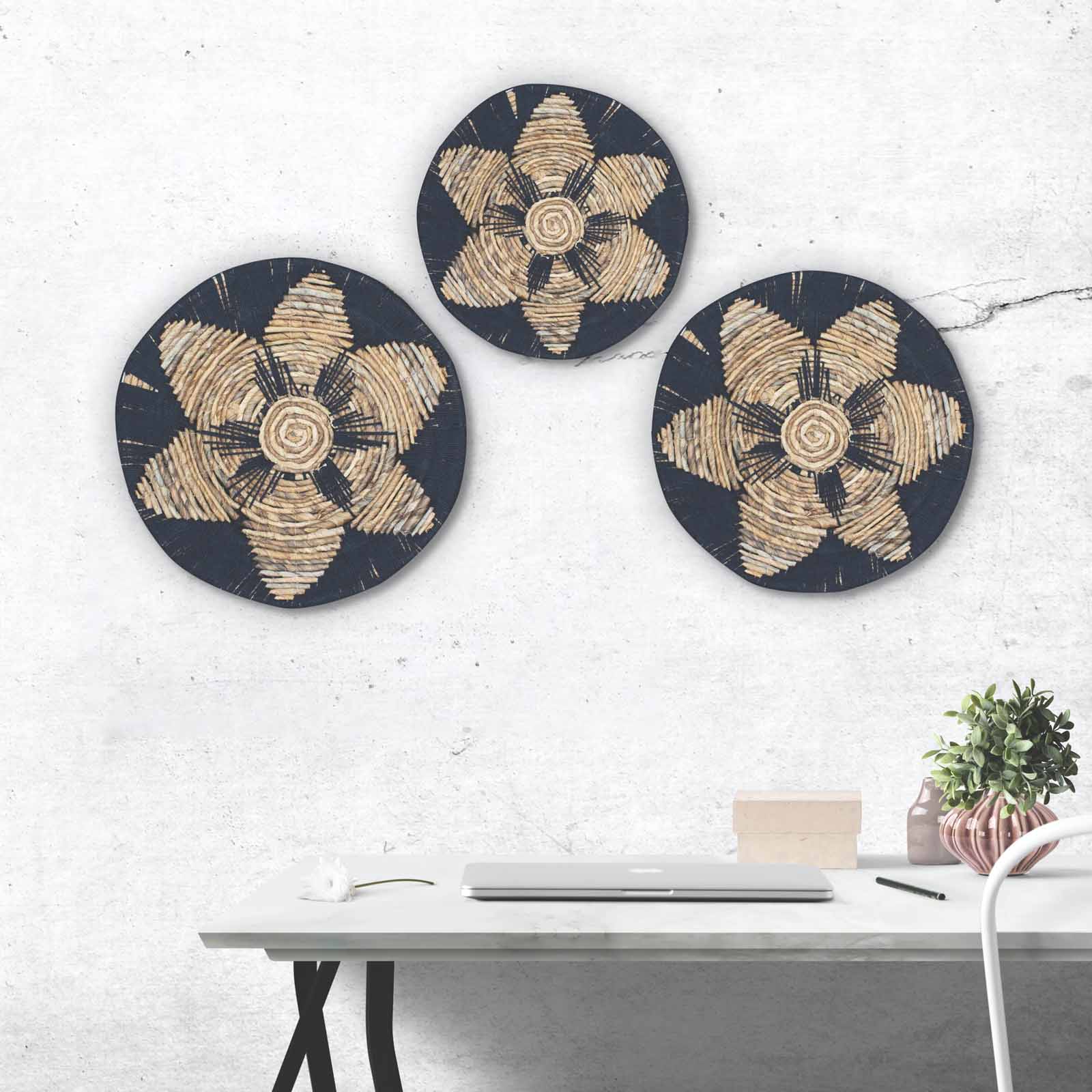 Woven Boho Wall Art Set - Black & Natural Seagrass (Set of 3)1