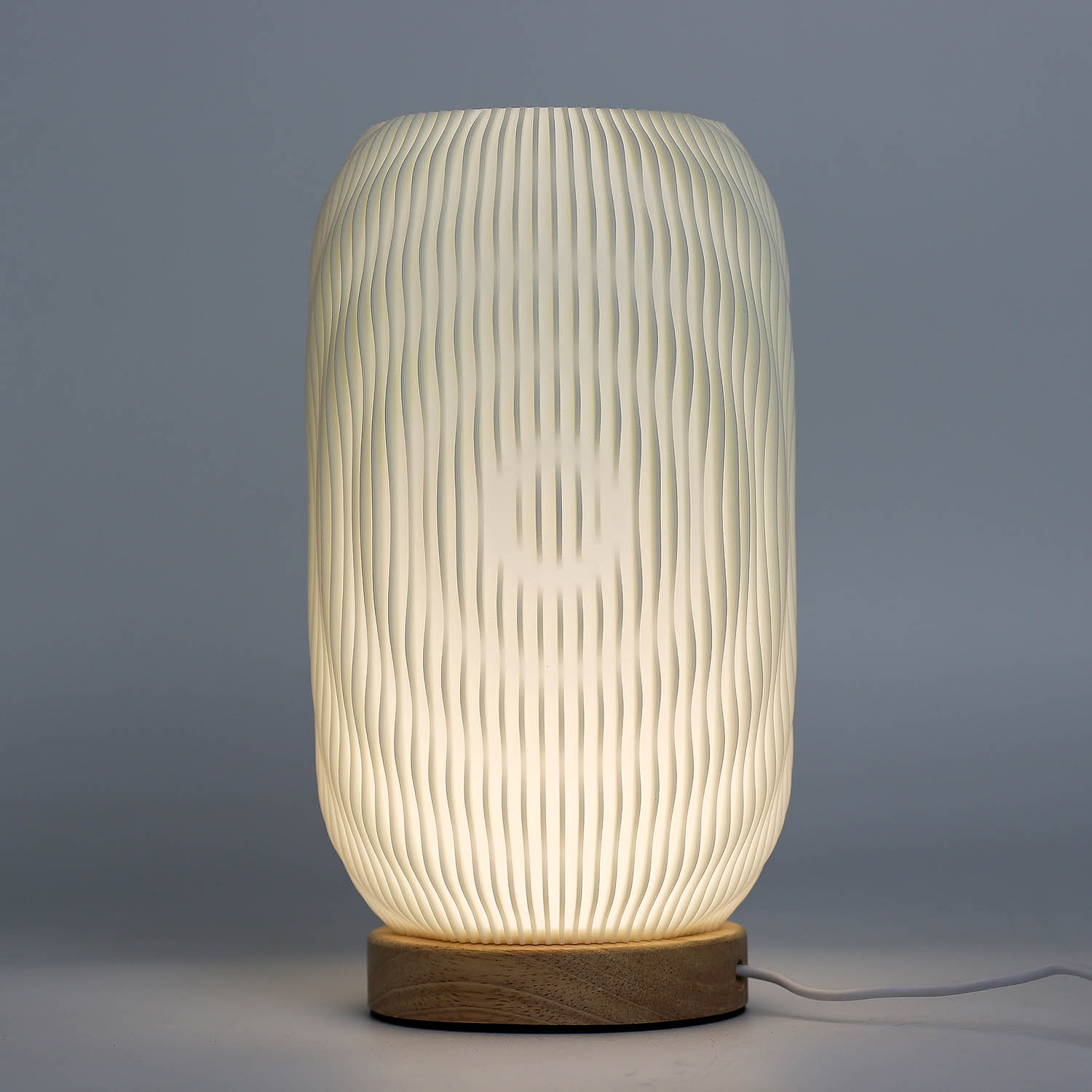 New Wave Modern Twisted Ribbed Table Lamp – Dimmable USB Ambient Light with Wooden Base