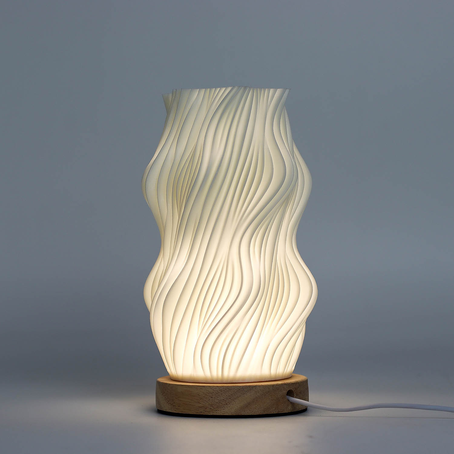 New Wave Star Twisted Table Lamp – Dimmable USB-C Ambient Light with Wooden Base