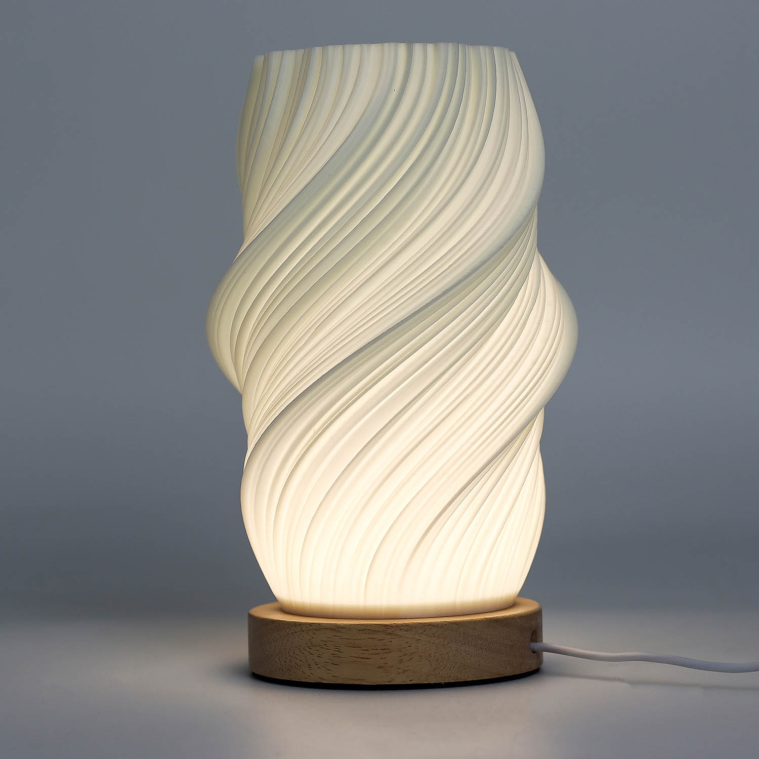 New Wave Cloud Twisted Table Lamp – Dimmable USB Ambient Light with Wooden Base
