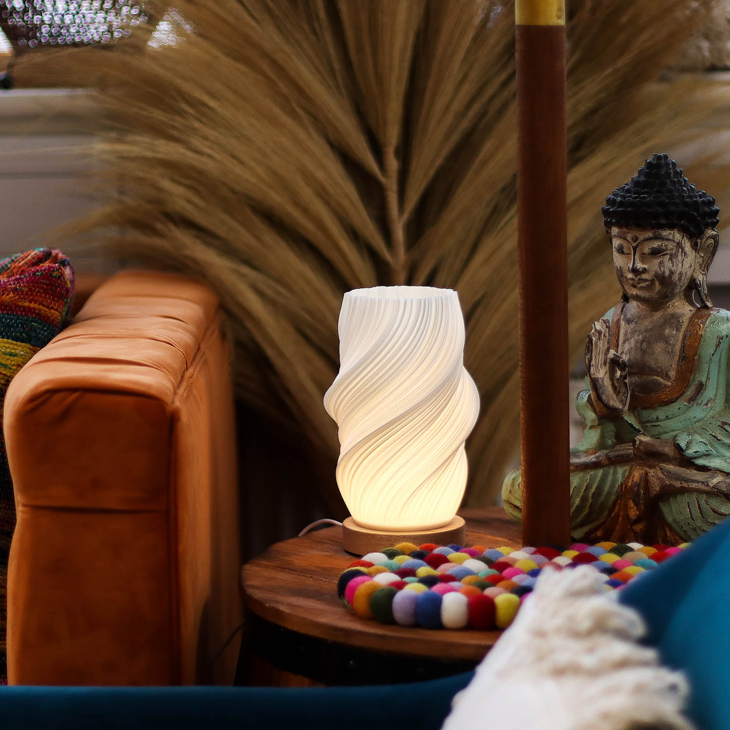 New Wave Cloud Twisted Table Lamp – Dimmable USB Ambient Light with Wooden Base3