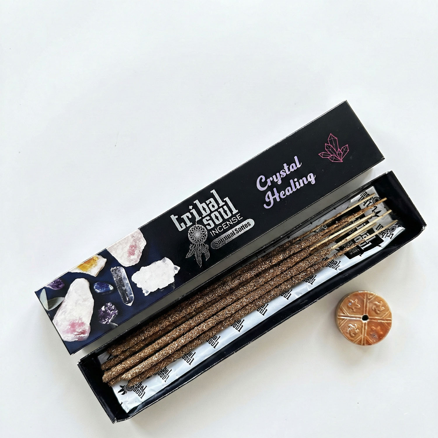 Tribal Soul Crystal Healing Smudge Incense Sticks with Ceramic Holder