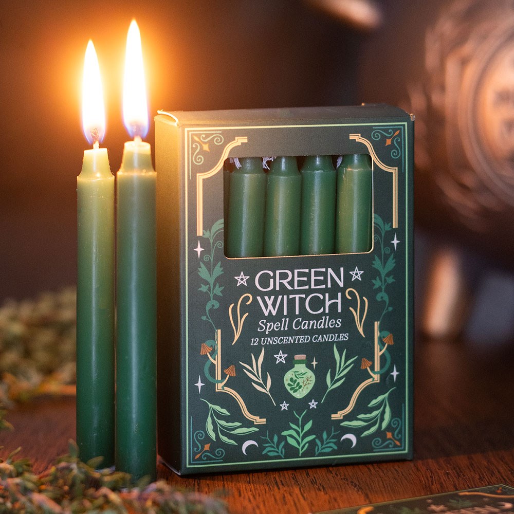 Green Witch Spell Candles – 12 Pack for Growth, Luck & Healing3