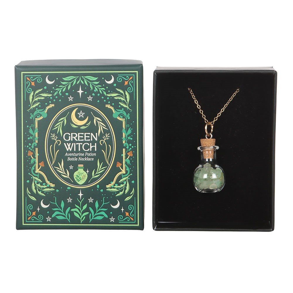 Green Witch Aventurine Potion Bottle Necklace – For Growth & Prosperity