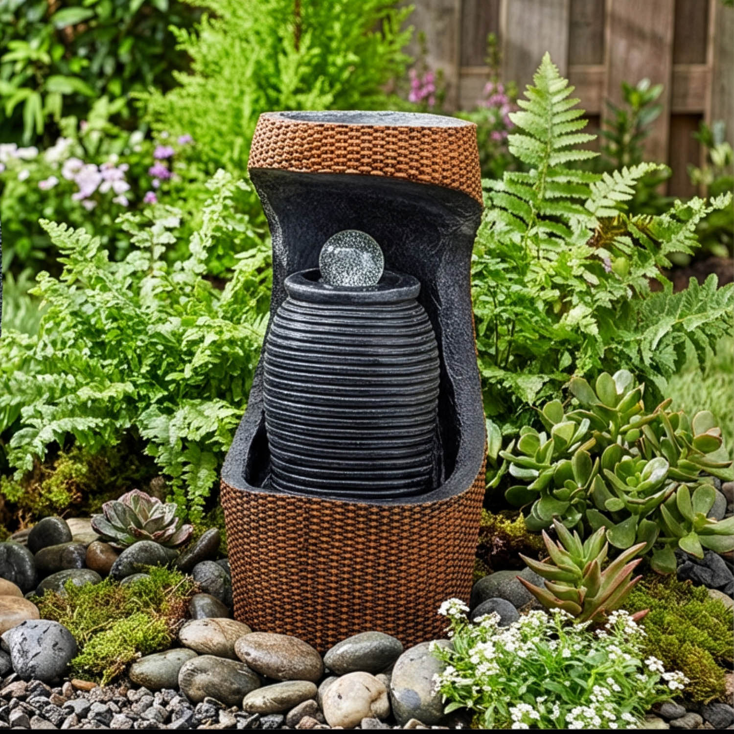 Grand Greek Urn Water Feature with Woven Effect & Colour Changing LED Crystal Ball (48cm)4