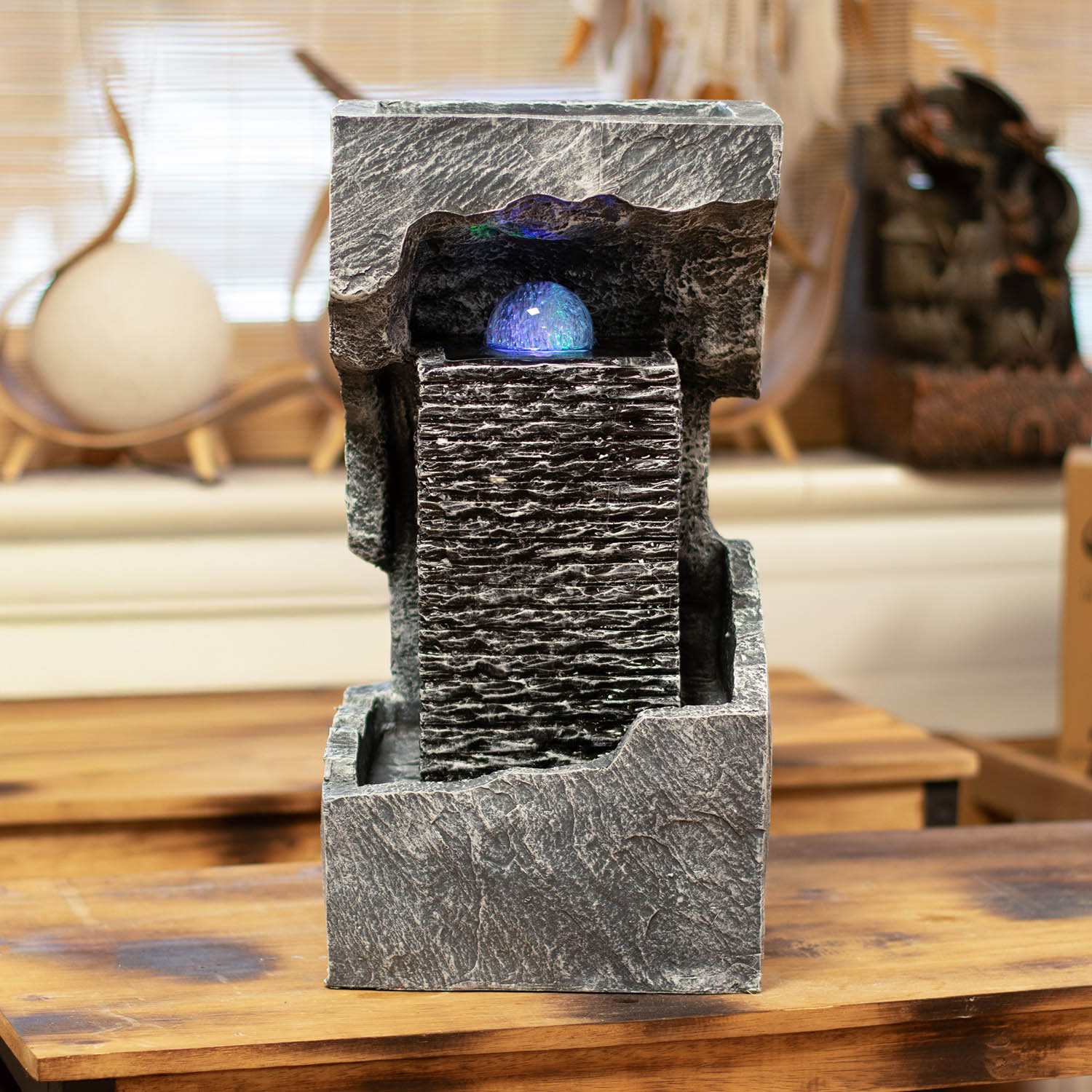 Grand Rock Column Water Feature with Colour Changing LED Crystal Ball (48cm)3