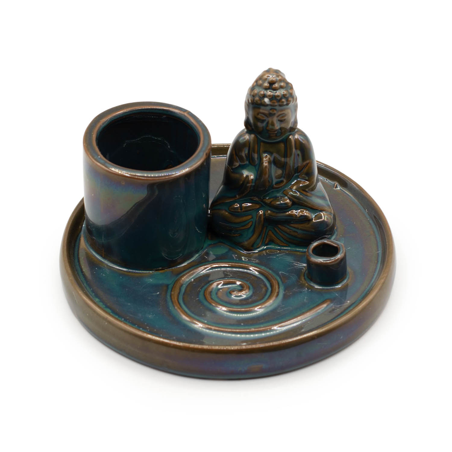 Ceramic Blue Multi-Purpose Buddha Incense Plate & Holder2