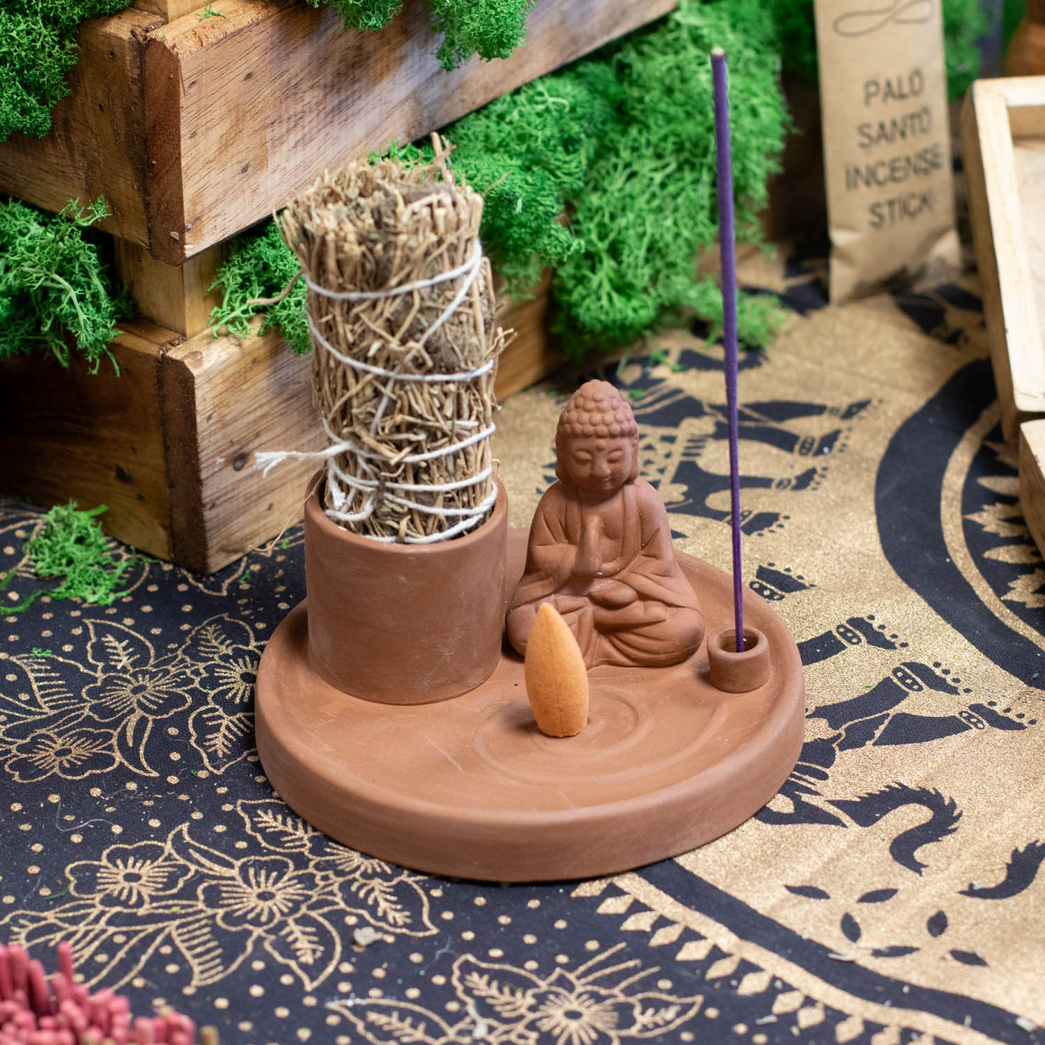 Natural Terracotta Style Multi-Purpose Buddha Incense Plate & Holder3